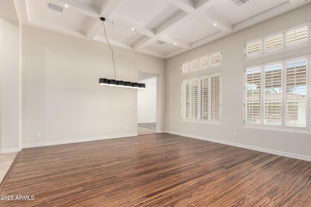4332 S Oregon Ct, Chandler, AZ 85248 - empty room with coffered ceiling, wood finished floors, baseboards, and beam ceiling