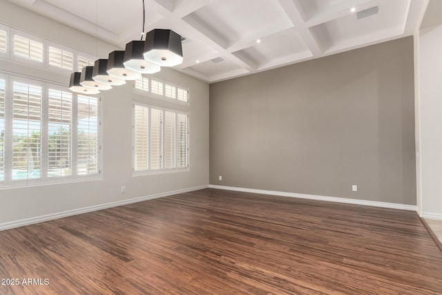 4332 S Oregon Ct, Chandler, AZ 85248 - spare room with coffered ceiling, dark wood-style floors, baseboards, and beamed ceiling