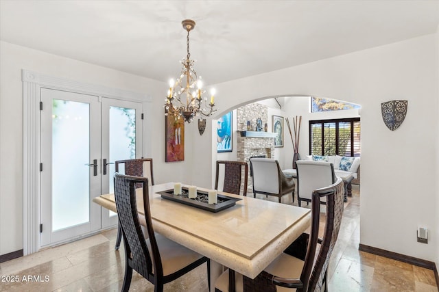 dining space featuring french doors