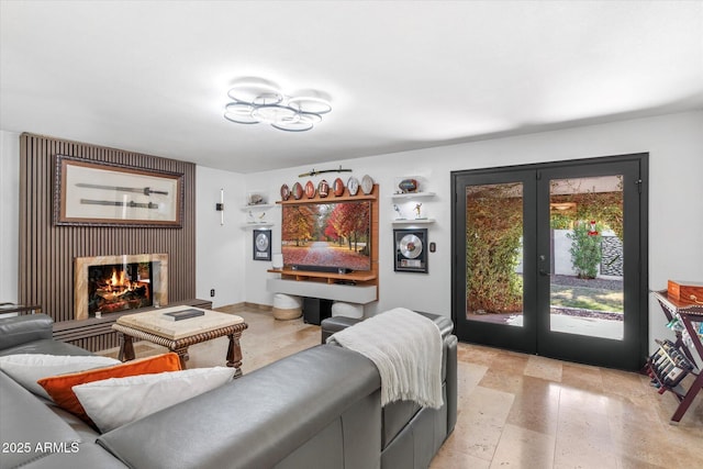 living room featuring french doors