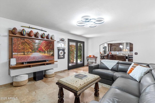 living room featuring french doors