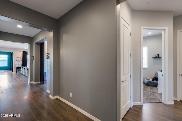9723 W Patrick Ln, Peoria, AZ 85383 - hall with dark wood finished floors, baseboards, and recessed lighting