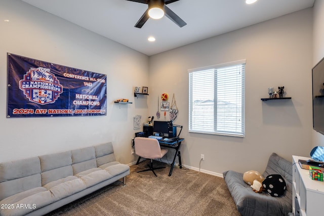9723 W Patrick Ln, Peoria, AZ 85383 - office area with ceiling fan, carpet flooring, baseboards, and recessed lighting