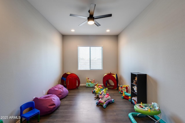 9723 W Patrick Ln, Peoria, AZ 85383 - recreation room featuring ceiling fan, wood finished floors, recessed lighting, and baseboards