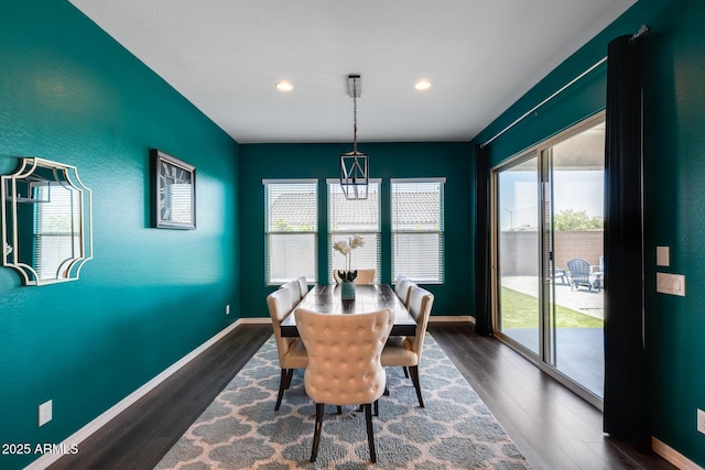 9723 W Patrick Ln, Peoria, AZ 85383 - dining room with dark wood-style flooring, baseboards, and recessed lighting