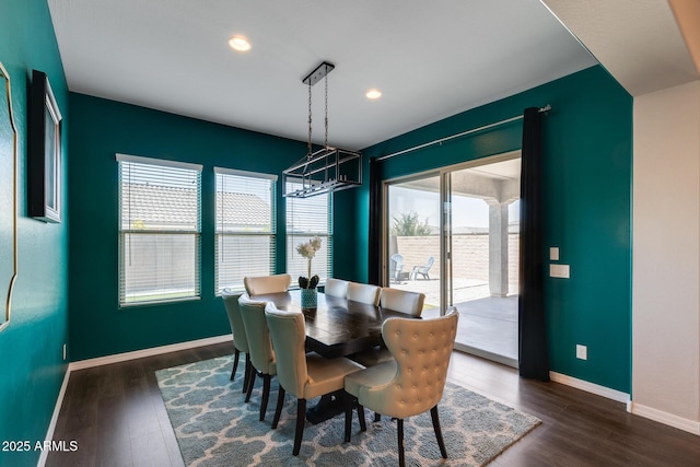 9723 W Patrick Ln, Peoria, AZ 85383 - dining area with dark wood-type flooring, baseboards, a chandelier, and recessed lighting