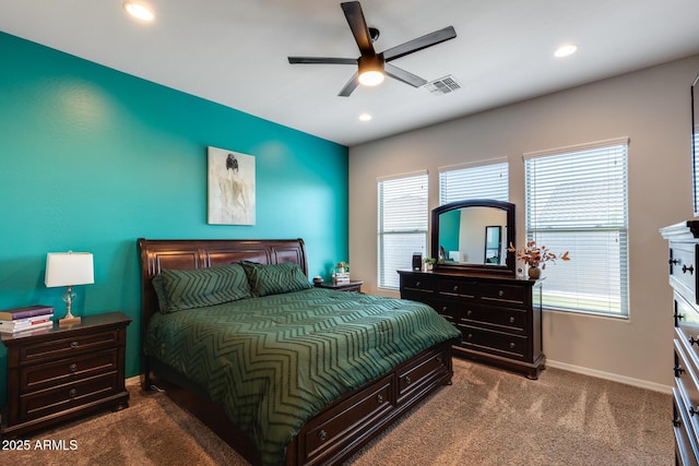 9723 W Patrick Ln, Peoria, AZ 85383 - carpeted bedroom featuring multiple windows, baseboards, recessed lighting, and a ceiling fan