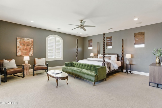 7122 W Ivanhoe St, Chandler, AZ 85226 - bedroom with light carpet, baseboards, a ceiling fan, and recessed lighting