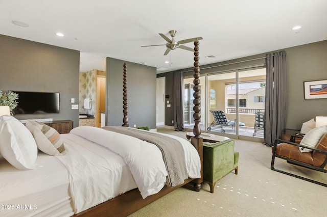 7122 W Ivanhoe St, Chandler, AZ 85226 - bedroom with access to outside, carpet floors, recessed lighting, baseboards, and ceiling fan