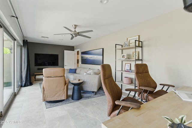 7122 W Ivanhoe St, Chandler, AZ 85226 - living room with ceiling fan and light tile patterned floors