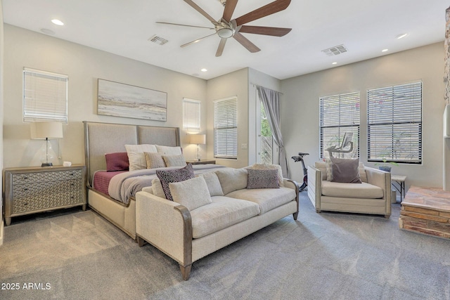 bedroom with carpet flooring and ceiling fan