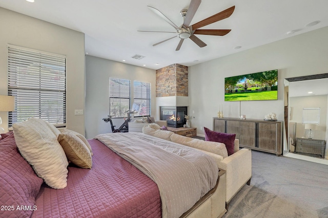 bedroom featuring ceiling fan and carpet flooring