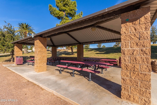 view of community featuring a gazebo and a patio