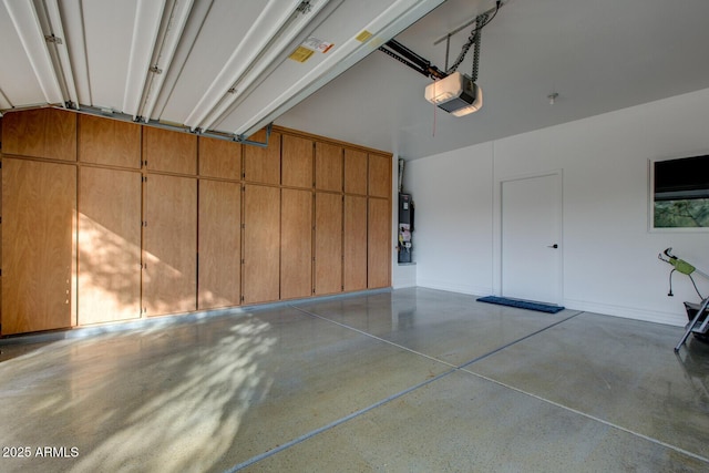 garage featuring a garage door opener and gas water heater