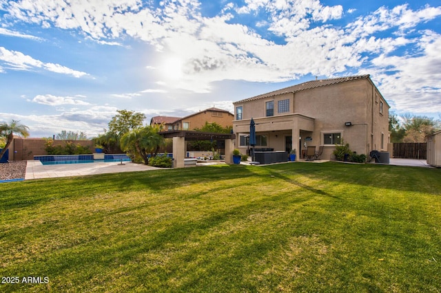 view of yard with a patio area, a pool, and a pergola