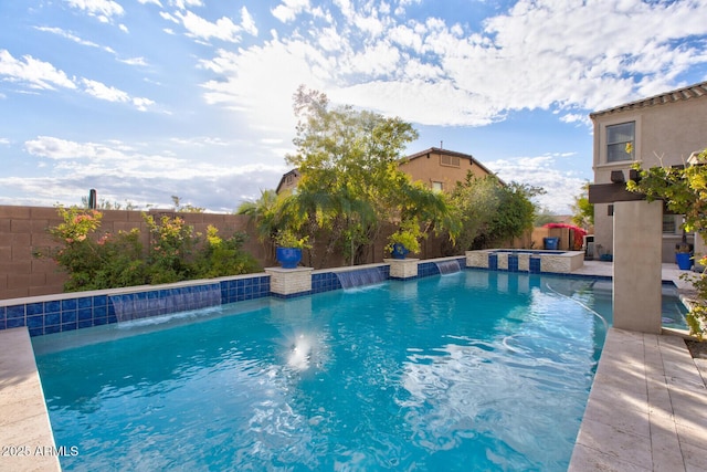 view of pool with pool water feature