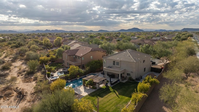 drone / aerial view with a mountain view