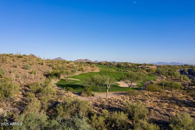 view of mountain feature with view of golf course