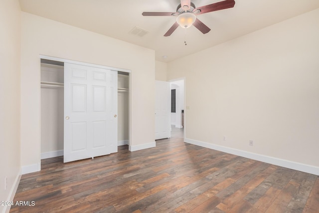 5713 W Rowel Rd, Phoenix, AZ 85083 - unfurnished bedroom featuring ceiling fan, dark hardwood / wood-style floors, and a closet