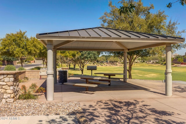 view of community with a yard and a gazebo