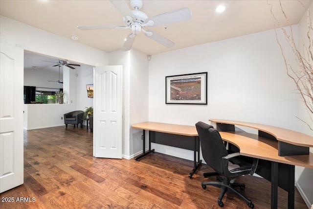 7471 E Desert Vista Rd, Scottsdale, AZ 85255 - office with baseboards, ceiling fan, and wood finished floors