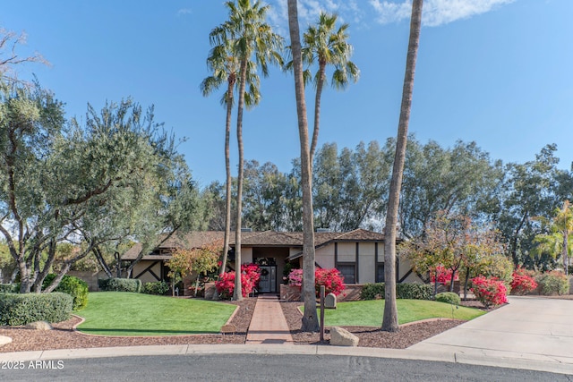 view of front of home featuring a front yard