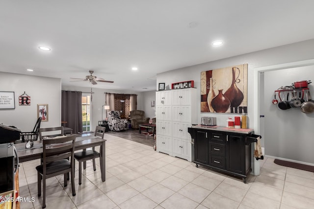 711 E Laurel Dr Unit 17, Casa Grande, AZ 85122 - dining area with recessed lighting, a ceiling fan, baseboards, and light tile patterned floors
