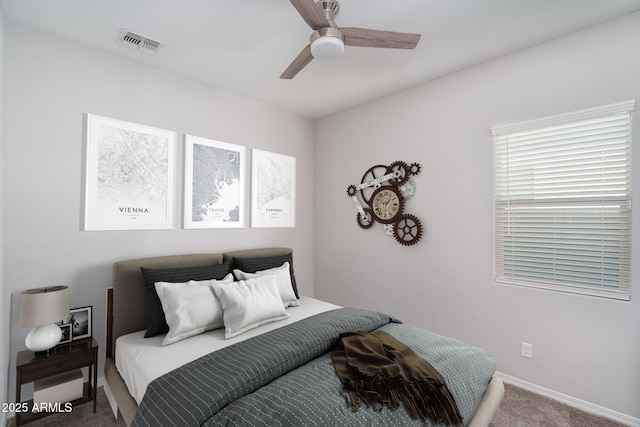 bedroom with carpet floors and ceiling fan