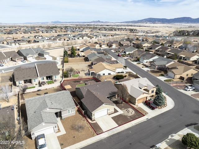 aerial view featuring a residential view and a mountain view