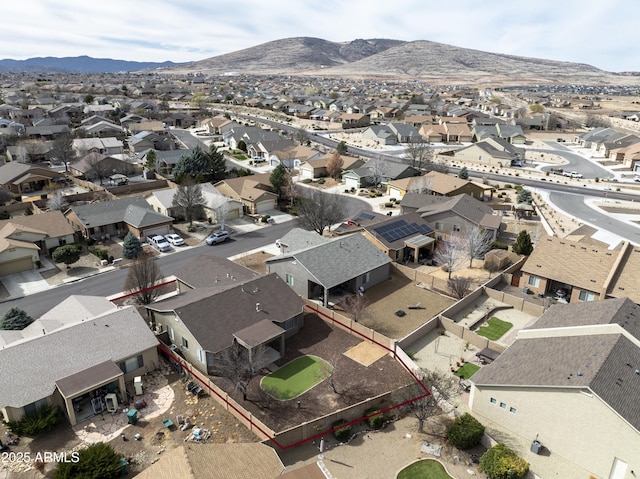 aerial view featuring a residential view and a mountain view