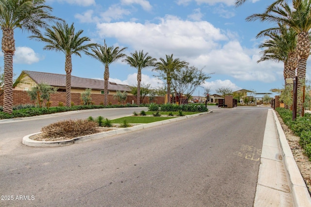 view of road with curbs and a gated entry