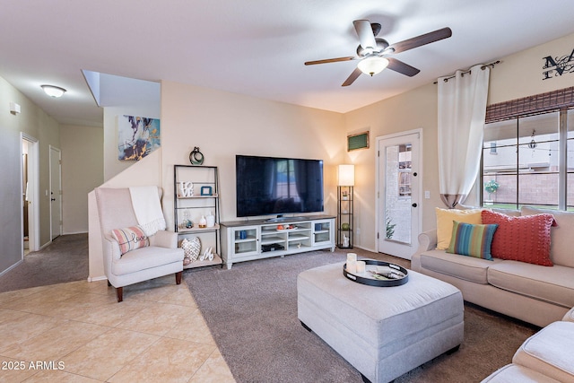 13318 W Indianola Ave, Litchfield Park, AZ 85340 - living area with carpet flooring, a ceiling fan, and baseboards