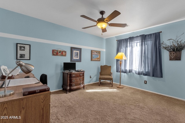 sitting room featuring carpet floors and ceiling fan