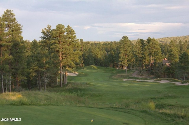 view of home's community featuring golf course view and a yard