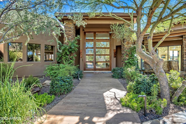 doorway to property featuring french doors