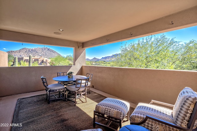 view of patio featuring a mountain view