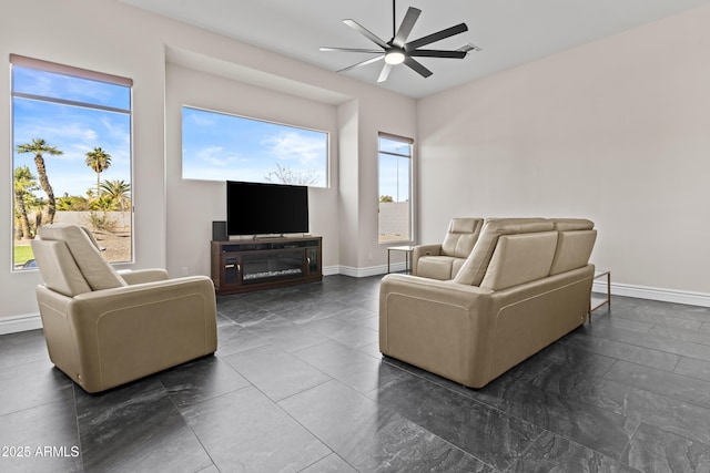 living room featuring ceiling fan