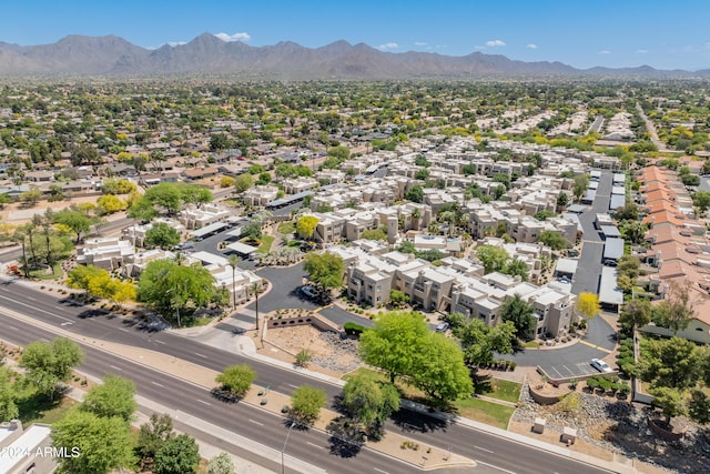 aerial view featuring a mountain view and a residential view