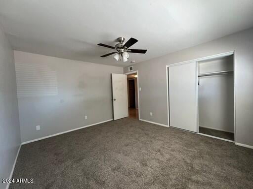 unfurnished bedroom with carpet flooring and ceiling fan