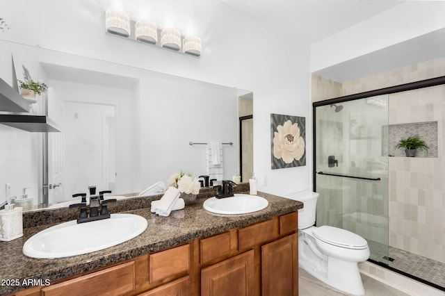 bathroom with toilet, a shower stall, and a sink