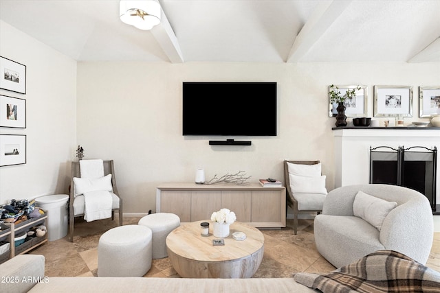 living area featuring vaulted ceiling