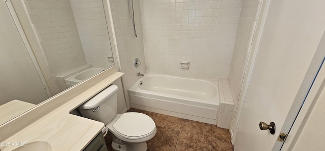 full bathroom with vanity, toilet, and tiled shower / bath combo