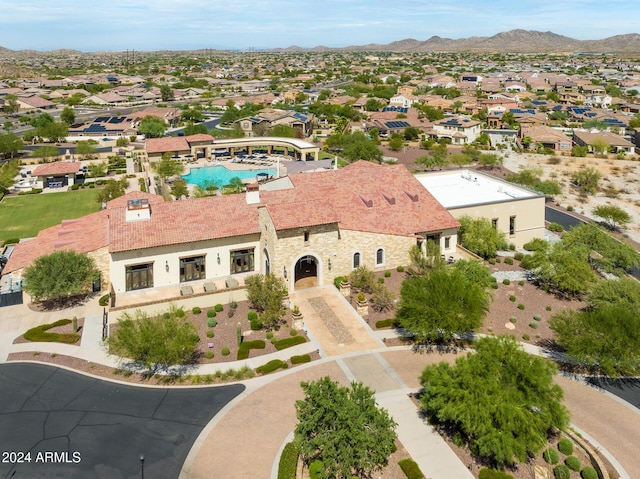 aerial view featuring a residential view and a mountain view