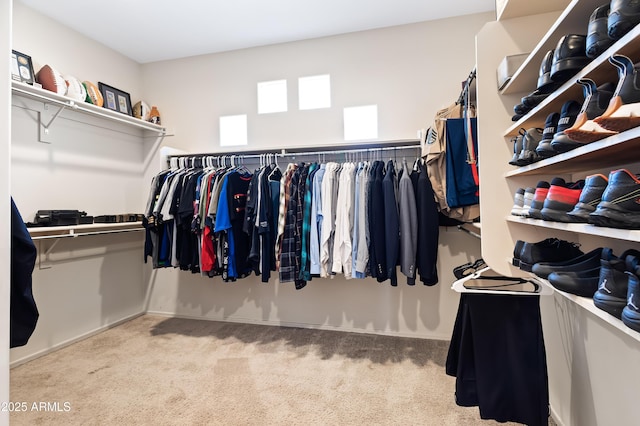 walk in closet with carpet flooring