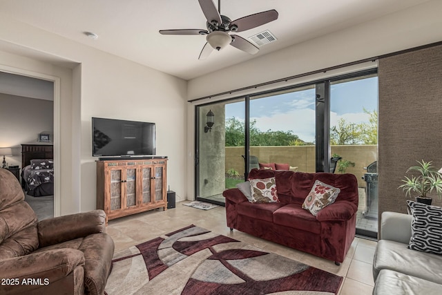 1813 N Trowbridge, Mesa, AZ 85207 - living area with ceiling fan, visible vents, and light tile patterned floors
