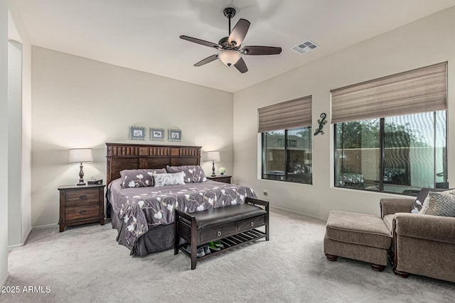 1813 N Trowbridge, Mesa, AZ 85207 - bedroom with baseboards, visible vents, carpet floors, and ceiling fan