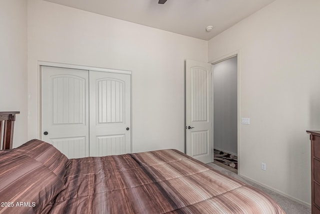 1813 N Trowbridge, Mesa, AZ 85207 - unfurnished bedroom featuring baseboards, a ceiling fan, carpet flooring, and a closet