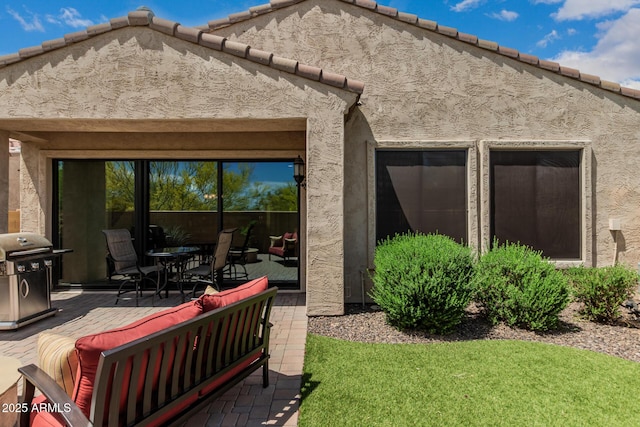 1813 N Trowbridge, Mesa, AZ 85207 - rear view of house featuring outdoor lounge area, a lawn, outdoor dining area, and stucco siding