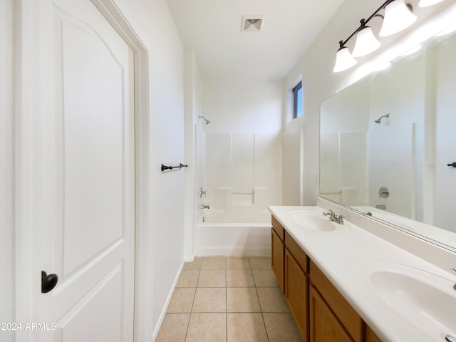 bathroom with tile patterned flooring, vanity, and bathing tub / shower combination