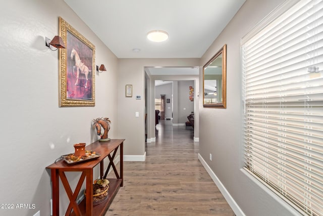 hall with hardwood / wood-style floors